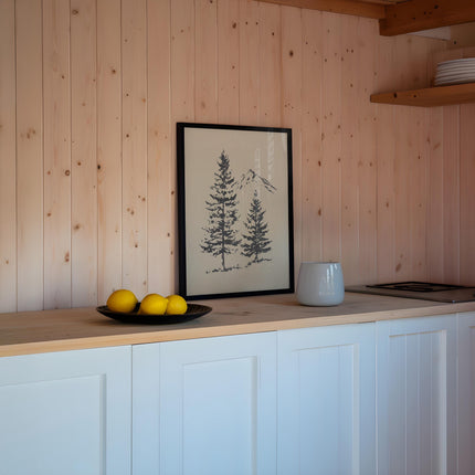 Forest Pine Tree Wall Art Print, Rocky Mountain Landscape Drawing, Minimalist Spruce Tree Poster, Rustic Outdoors Decor