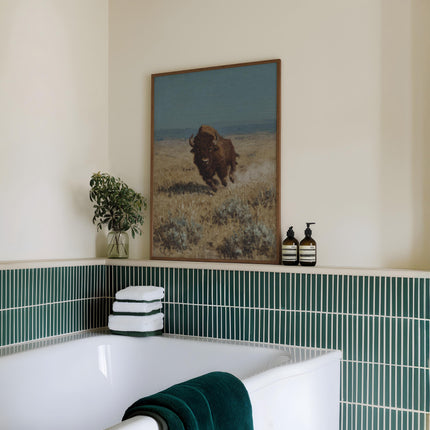 Charging Buffalo Print, Running Bison Wall Art, Vintage American Buffalo Poster, Western Wildlife Action Art, Rustic Prairie Animal Print