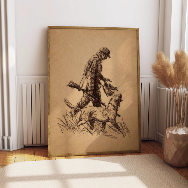 Vintage Duck Hunting Print, Hunter and Dog Wall Art, Rustic Cabin Decor, Sporting Dog Artwork, Lodge Hunting Poster, Outdoorsman Gift