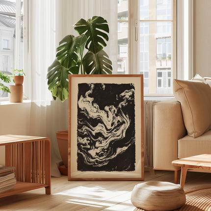 Abstract Black & White Swirl Art Print, Dark Minimalist Painting Poster, Modern Monochrome Wall Art, Moody Contemporary Decor