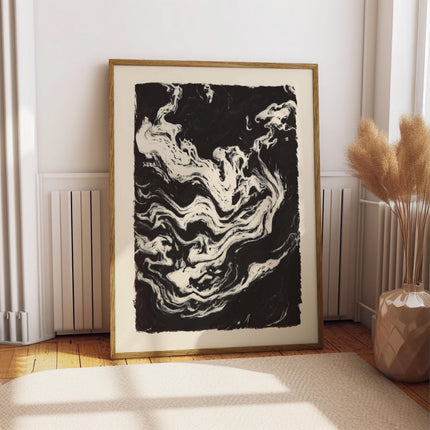 Abstract Black & White Swirl Art Print, Dark Minimalist Painting Poster, Modern Monochrome Wall Art, Moody Contemporary Decor