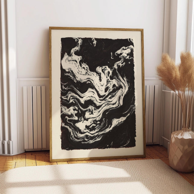 Abstract Black & White Swirl Art Print, Dark Minimalist Painting Poster, Modern Monochrome Wall Art, Moody Contemporary Decor