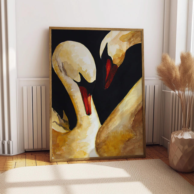 Vintage Swan Watercolor Print, Romantic Bird Wall Art, Elegant Wildlife Painting, Moody Statement Decor