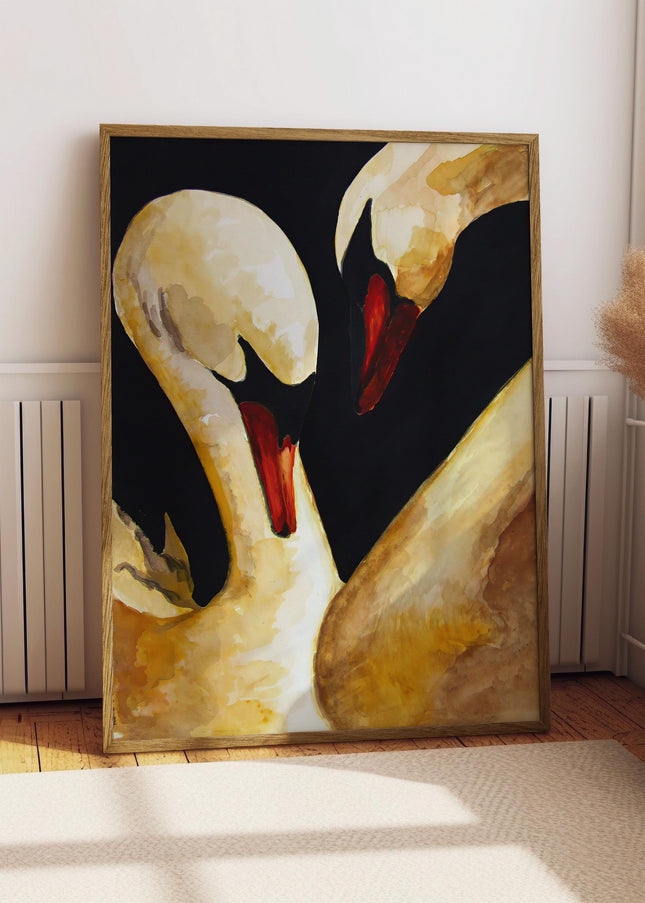 Vintage Swan Watercolor Print, Romantic Bird Wall Art, Elegant Wildlife Painting, Moody Statement Decor