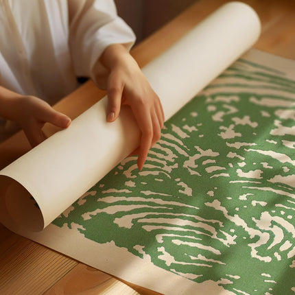 Green Wave Print, Japanese Woodblock Style Ocean Wall Art, Sage Green Abstract Poster, Retro Swirl Nature Decor, Bold Green Cream Art Print
