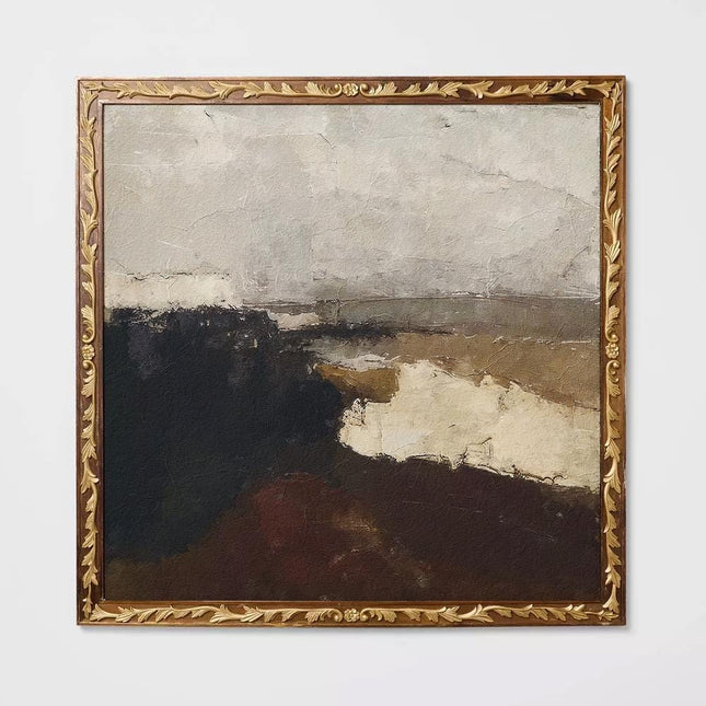 Moody Abstract Landscape Print, Dark Neutral Oil Painting Poster, Vintage Grey Brown Colour Block Art, Rustic Expressionist Wall Decor Print