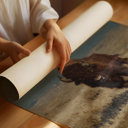 Charging Buffalo Print, Running Bison Wall Art, Vintage American Buffalo Poster, Western Wildlife Action Art, Rustic Prairie Animal Print