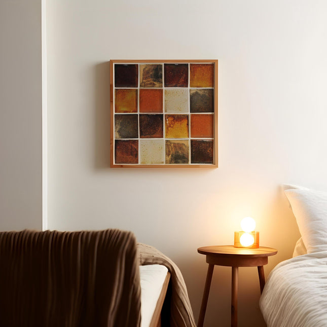 Retro Tile Grid Print, Vintage Amber Mosaic Wall Art, Earthy Abstract Poster, Mid Century Modern Decor, Burnt Orange Brown Tile Art Print