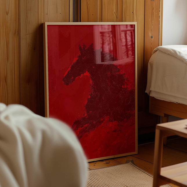 Red Horse Print, Abstract Equestrian Wall Art, Bold Oil Painting Style Poster, Western Horse Silhouette Decor, Moody Animal Art Print