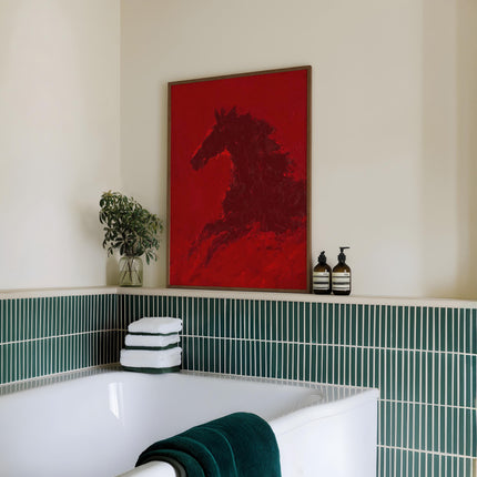 Red Horse Print, Abstract Equestrian Wall Art, Bold Oil Painting Style Poster, Western Horse Silhouette Decor, Moody Animal Art Print