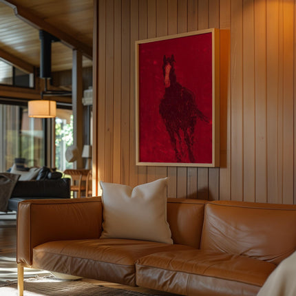 Running Horse Print, Abstract Red Equestrian Wall Art, Bold Oil Painting Poster, Western Horse Charging Decor, Moody Crimson Animal Print