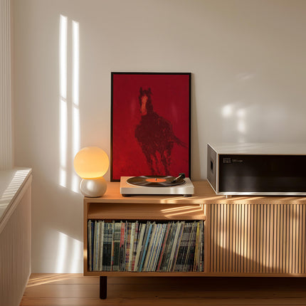 Running Horse Print, Abstract Red Equestrian Wall Art, Bold Oil Painting Poster, Western Horse Charging Decor, Moody Crimson Animal Print