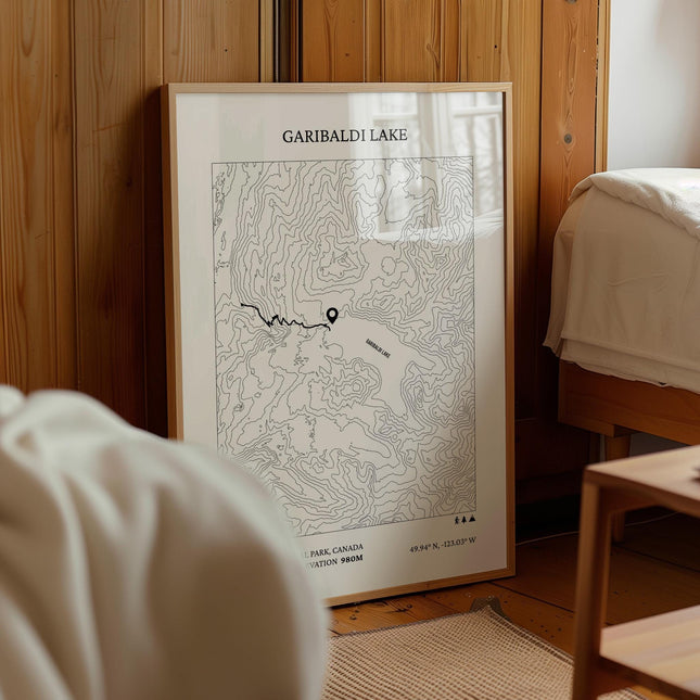 Garibaldi Lake Hiking Map Print, BC Canada Topographic Trail Poster, British Columbia Hiker Gift, Minimalist Outdoor Adventure Wall Art