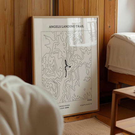 Angels Landing Trail Print, Zion National Park Topographic Map Poster, Utah Hiker Gift Wall Art, Minimalist National Park Trail Decor Print