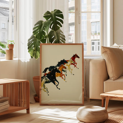 Running Horses Print, Abstract Watercolour Equestrian Wall Art, Colourful Wild Horse Poster, Bold Gestural Animal Decor, Modern Horse Print