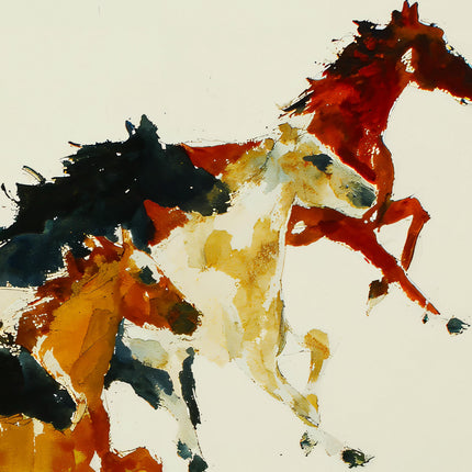 Running Horses Print, Abstract Watercolour Equestrian Wall Art, Colourful Wild Horse Poster, Bold Gestural Animal Decor, Modern Horse Print