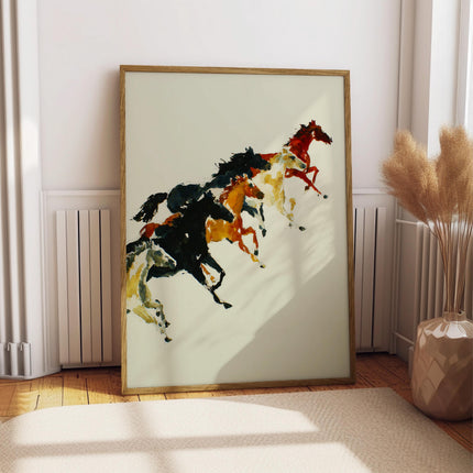 Running Horses Print, Abstract Watercolour Equestrian Wall Art, Colourful Wild Horse Poster, Bold Gestural Animal Decor, Modern Horse Print