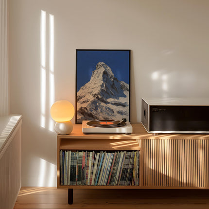 Alpine Mountain Print, Bold Blue Snow Peak Wall Art, Oil Painting Style Summit Poster, Winter Matterhorn Decor, Ski Chalet Art Print