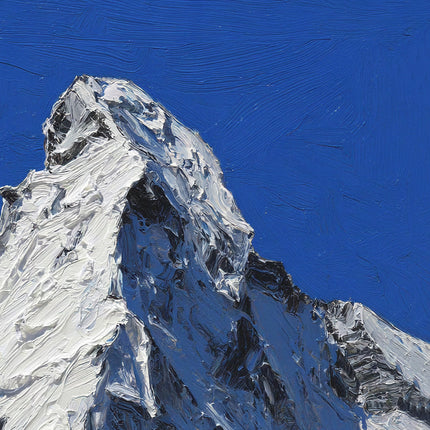 Alpine Mountain Print, Bold Blue Snow Peak Wall Art, Oil Painting Style Summit Poster, Winter Matterhorn Decor, Ski Chalet Art Print