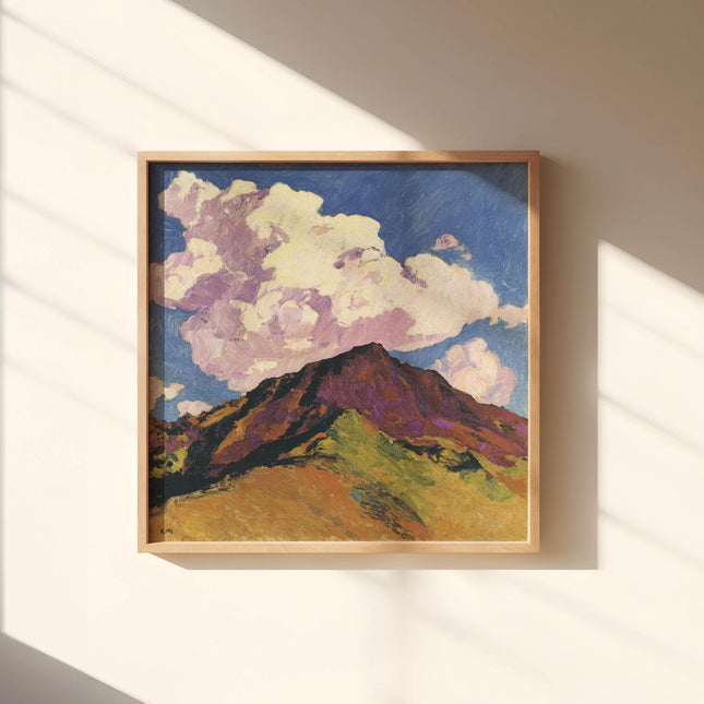 Vintage Bold Colored Mountain Painting Print, 1800s Painting, White Cloud Painting Poster, Expressionist Art, Antique Cabin Cottage Art