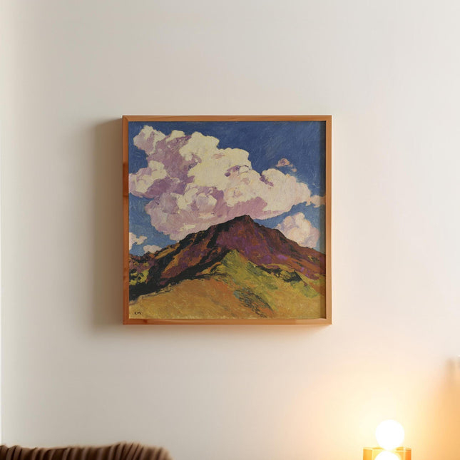 Vintage Bold Colored Mountain Painting Print, 1800s Painting, White Cloud Painting Poster, Expressionist Art, Antique Cabin Cottage Art