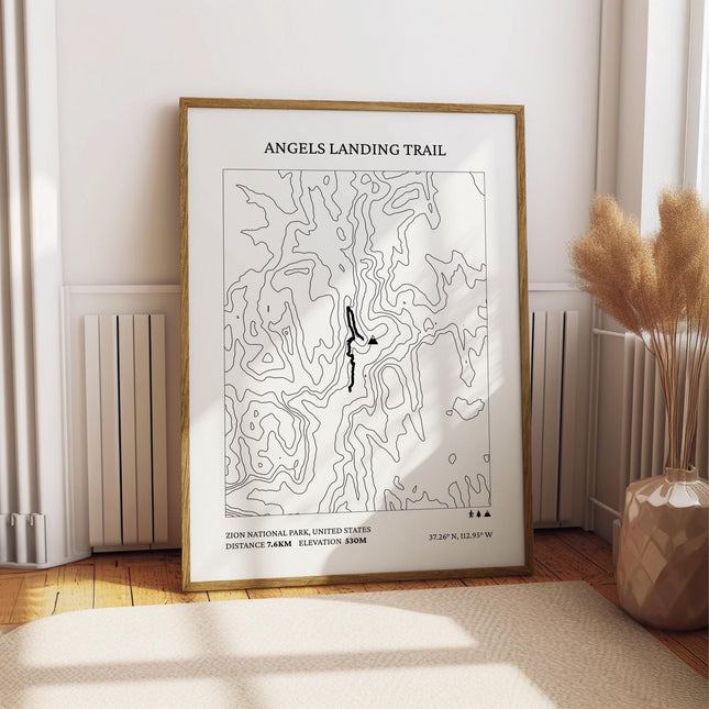 Angels Landing Trail Print, Zion National Park Topographic Map Poster, Utah Hiker Gift Wall Art, Minimalist National Park Trail Decor Print