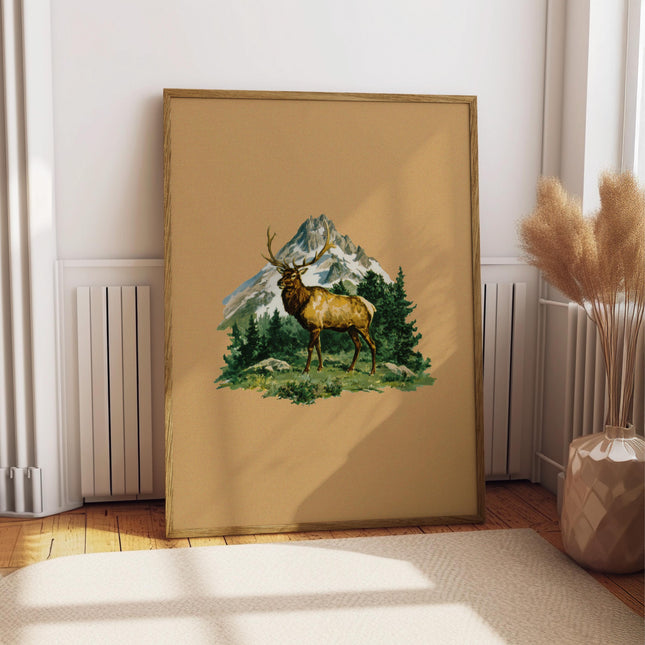 Vintage Elk Print, Retro Outdoors Magazine Style Wildlife Poster, Rocky Mountain Bull Elk Cabin Wall Art, Rustic Nature Hunting Decor Print