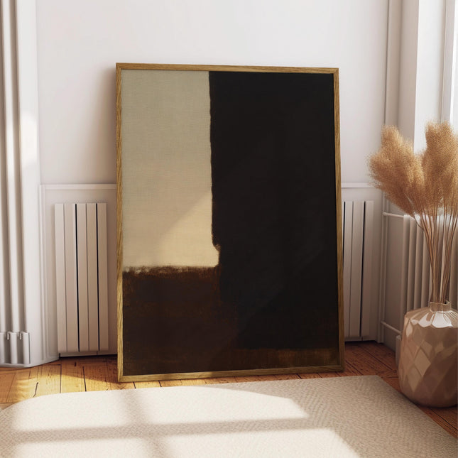 Dark Minimalist Abstract Print, Yun Hyong-Keun Style Wall Art, Navy Beige Colour Block Poster, Korean Abstract Expressionist Decor Print