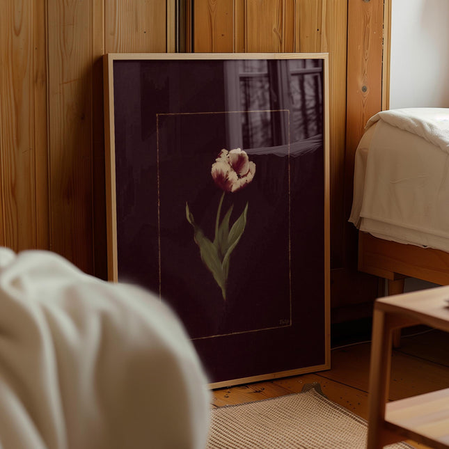 Moody Tulip Art Print, Dark Floral Wall Art, Vintage Botanical Poster, Deep Burgundy Decor, Goth Floral Print, Tulip Painting, Fine Art