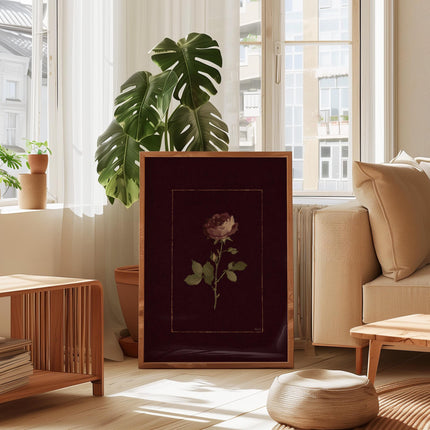 Antique Rose Art Print, Gothic Floral Poster, Moody Burgundy Wall Decor, Victorian Botanical, Dark Bloom Painting, Fine Art Physical Print