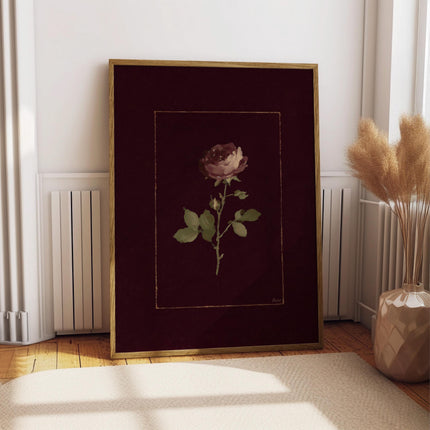 Antique Rose Art Print, Gothic Floral Poster, Moody Burgundy Wall Decor, Victorian Botanical, Dark Bloom Painting, Fine Art Physical Print