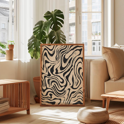 70s Psychedelic Aura Print, Funky Y2k Wall Decor, Retro Swirl Poster, Abstract Groovy Art, Wavy Cream and Black Wall Art, Modern Boho Art