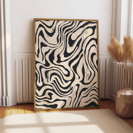 70s Psychedelic Aura Print, Funky Y2k Wall Decor, Retro Swirl Poster, Abstract Groovy Art, Wavy Cream and Black Wall Art, Modern Boho Art