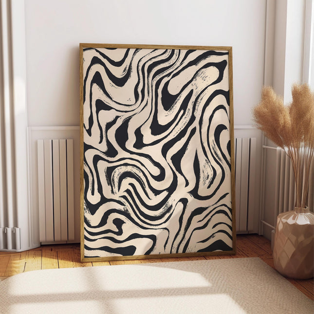 70s Psychedelic Aura Print, Funky Y2k Wall Decor, Retro Swirl Poster, Abstract Groovy Art, Wavy Cream and Black Wall Art, Modern Boho Art