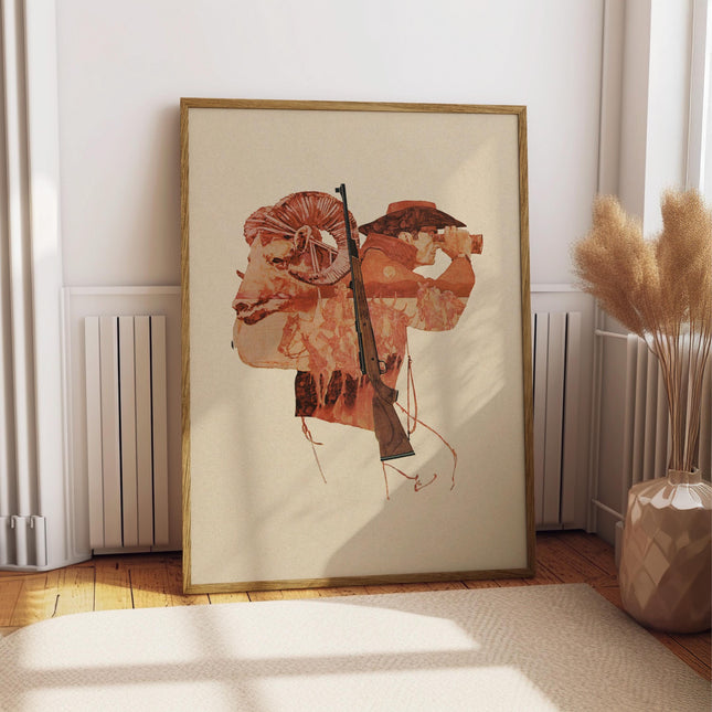 Vintage Hunting Magazine Art Print, Retro Ram Hunter Poster, Mid Century Sportsman Illustration, Rustic Cabin Wall Decor, Outdoor Life Art