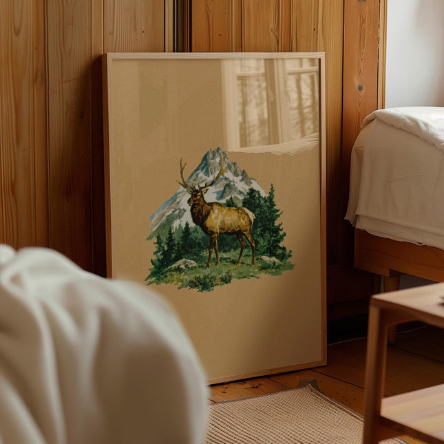 Vintage Elk Print, Retro Outdoors Magazine Style Wildlife Poster, Rocky Mountain Bull Elk Cabin Wall Art, Rustic Nature Hunting Decor Print
