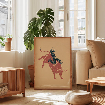 Minimalist Bull Rider Sketch, Western Line Art Print, Retro Rodeo Drawing, Modern Cowboy Wall Decor, Rustic Ranch Poster, Masculine Wall Art