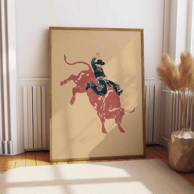 Minimalist Bull Rider Sketch, Western Line Art Print, Retro Rodeo Drawing, Modern Cowboy Wall Decor, Rustic Ranch Poster, Masculine Wall Art