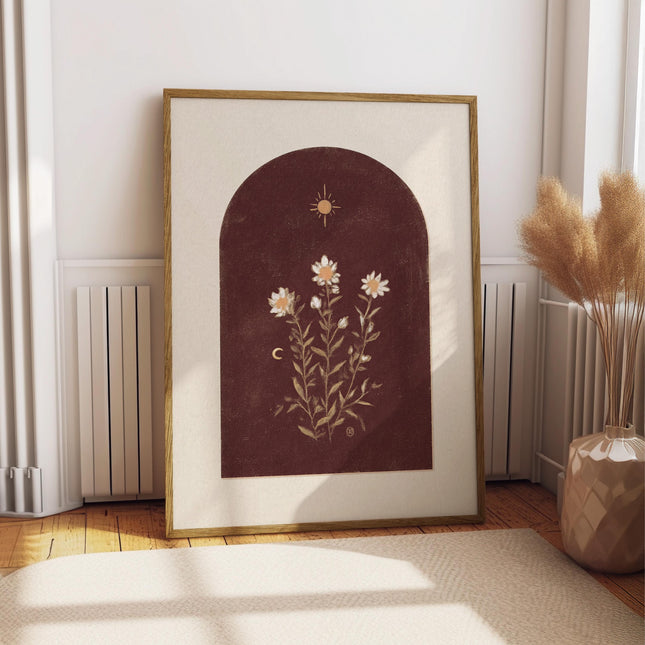 Terracotta Scandinavian Floral Art Print, Nordic Botanical Wall Decor, Minimalist Earth Tone Poster, Burnt Orange Flower Art, Scandi Decor