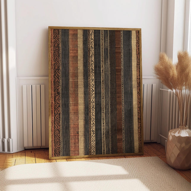 Terracotta Southwestern Stripe Art Print, Tribal Textile Wall Decor, Earth Tone Geometric Poster, Rustic Boho Pattern, Brown Abstract Art