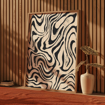 70s Psychedelic Aura Print, Funky Y2k Wall Decor, Retro Swirl Poster, Abstract Groovy Art, Wavy Cream and Black Wall Art, Modern Boho Art