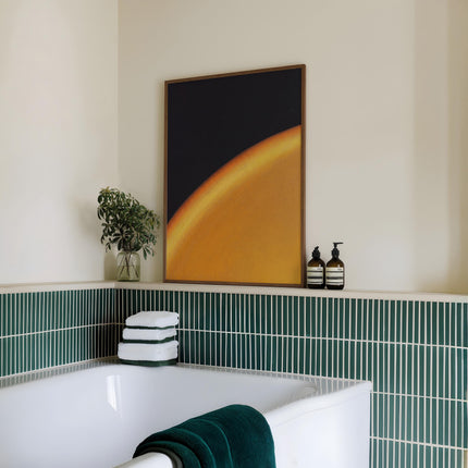 Celestial Sun Painting Art Print, Dark Horizon Solar Wall Art, Minimalist Gold Glow Poster, Modernist Abstract Decor, Moody Sunset Wall Art