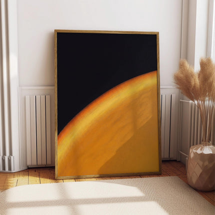 Celestial Sun Painting Art Print, Dark Horizon Solar Wall Art, Minimalist Gold Glow Poster, Modernist Abstract Decor, Moody Sunset Wall Art