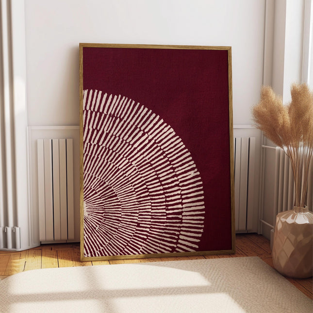 Abstract Sunburst Wall Art, Modern Boho Burgundy Print, Terracotta Geometric Poster, Minimalist Radial Art, Contemporary Rustic Decor