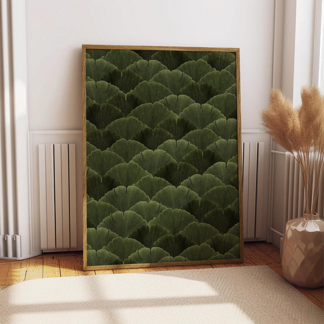 Ginkgo Leaf Print, Vintage Botanical Pattern Wall Art, Antique Green Gold Nature Poster, Japandi Cottagecore Leaf Decor, Forest Art Print