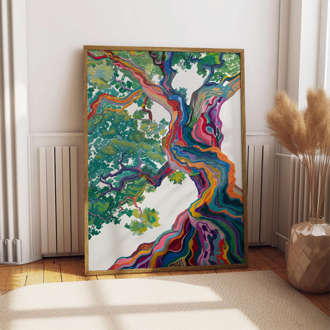 Rainbow Tree Wall Art Print, Colorful Nature Poster, Abstract Botanical Artwork, Vibrant Contemporary Home Decor, Modern Tree Illustration
