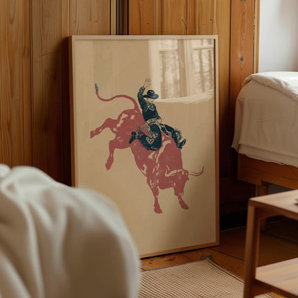 Minimalist Bull Rider Sketch, Western Line Art Print, Retro Rodeo Drawing, Modern Cowboy Wall Decor, Rustic Ranch Poster, Masculine Wall Art