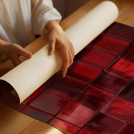 Red Tile Print, Bold Crimson Glossy Ceramic Grid Wall Art, Deep Ruby Glass Tile Poster, Maximalist Red Abstract Decor, Bold Colour Art Print
