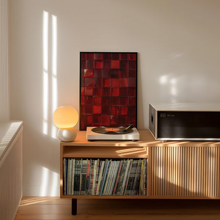 Red Tile Print, Bold Crimson Glossy Ceramic Grid Wall Art, Deep Ruby Glass Tile Poster, Maximalist Red Abstract Decor, Bold Colour Art Print