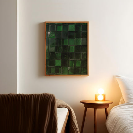 Emerald Green Geometric Tile Print, Mid Century Mod Square Wall Art, Minimalist Optical Illusion Poster, Modern Graphic Decor, Teal Navy Art